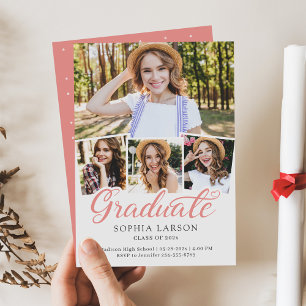 Rose Pink Graduate Script 4 Photo Graduation Announcement