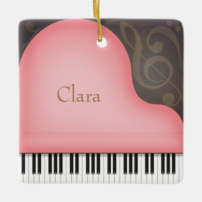Rose Pink Grand Piano Charming Musical Keepsake Ceramic Ornament (Front)