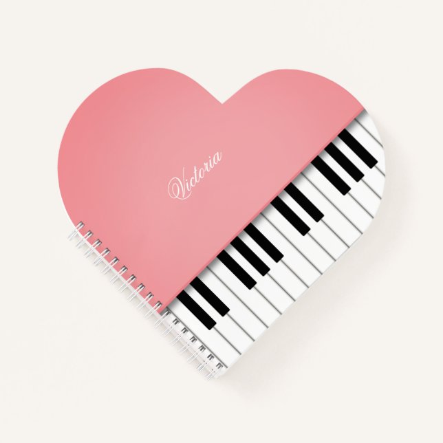 Rose Pink Grand Piano Music Keyboard Personalised Notebook (Front)