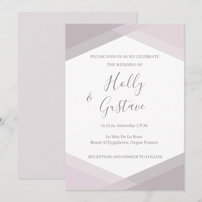 Rose Pink Grey White Hexagon Modern Chic Wedding Invitation (Front/Back)