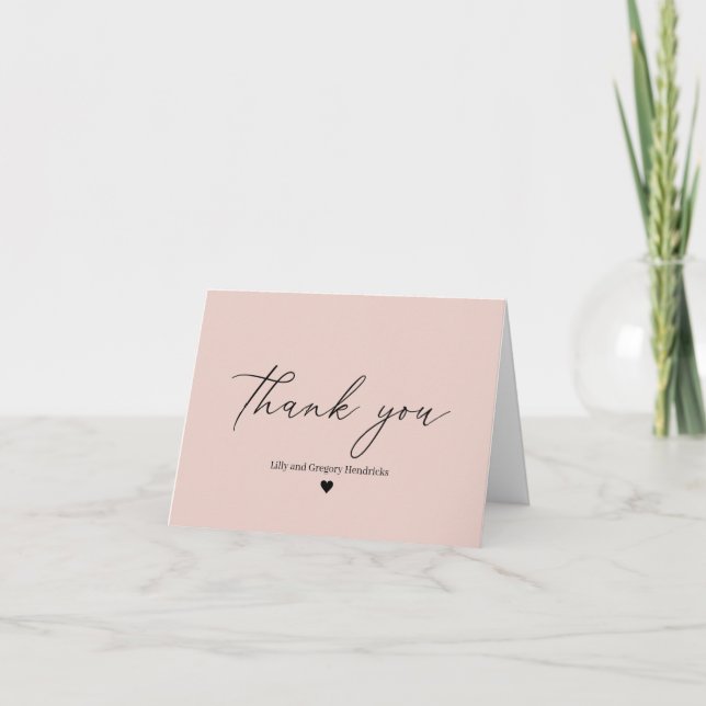 Rose Pink Heart Wedding Thank You Card (Front)