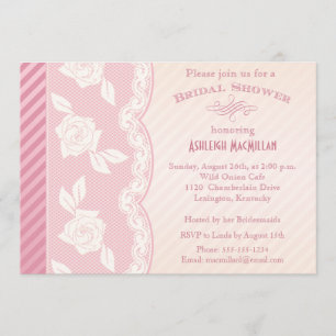 Rose Pink, Ivory Floral Lace Bridal Shower Invite