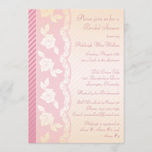 Rose Pink, Ivory Floral Lace Bridal Shower Invite