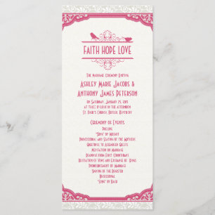 Rose Pink Ivory Lace Birds Wedding Program Programme