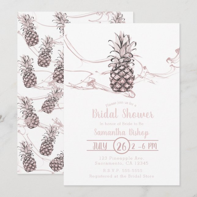Rose Pink Juicy Pineapple Summer Bridal Shower Invitation (Front/Back)