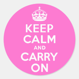 Rose Pink Keep Calm and Carry On Classic Round Sticker