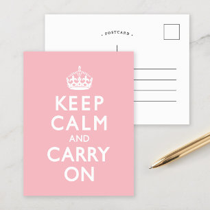 Rose Pink Keep Calm and Carry On Postcard