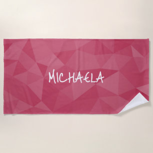 Rose pink light geometric mesh pattern Custom name Beach Towel