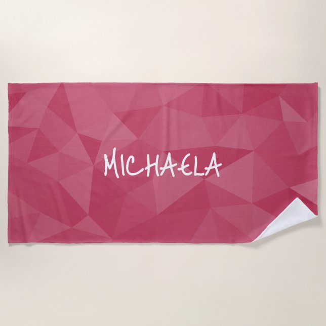 Rose pink light geometric mesh pattern Custom name Beach Towel (Front)
