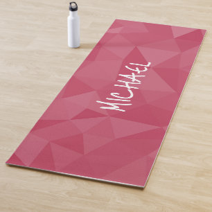 Rose pink light geometric mesh pattern Custom name Yoga Mat