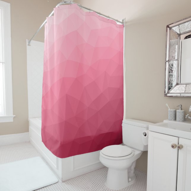 Rose pink light Gradient Geometric Mesh Pattern Shower Curtain (In Situ)