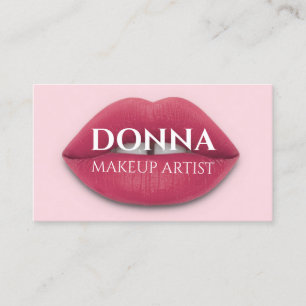 Rose Pink Lips QR Code Logo Makeup Artist Studio  Business Card