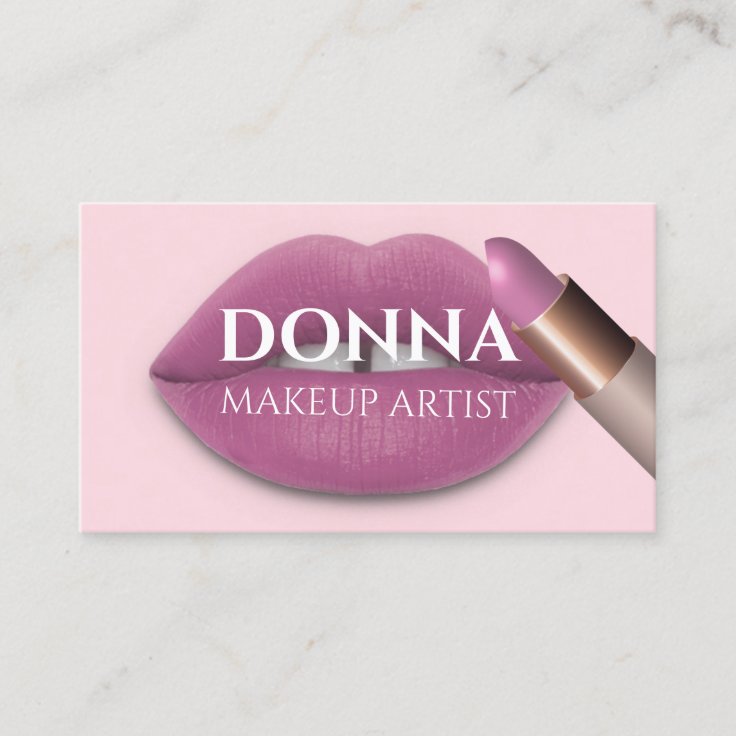 Rose Pink Lips QR Code Logo Makeup Lipstick Business Card Zazzle