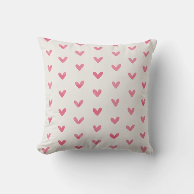 Rose Pink Love Hearts OffWhite Cushion (Front)