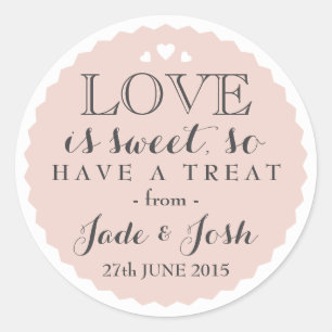 Rose Pink Love is Sweet Bottlecap Style Favour Classic Round Sticker