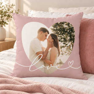 Rose Pink Love Script Heart Photo Cushion
