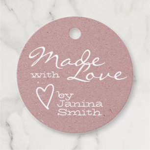 Rose Pink Made with Love Heart Symbol Kraft Paper Favour Tags