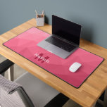 Rose pink magenta Geometric Mesh Pattern monogram Desk Mat<br><div class="desc">Monogram Personalise with your custom initial and name. Unique cool desk mat for her office,  room,  work,  gaming room.. 
Rose pink magenta Gradient Geometric Mesh Pattern. Subtle modern design Elegant and cool Triangle geometric meshed gradient.</div>