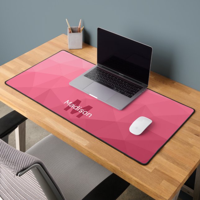 Rose pink magenta Geometric Mesh Pattern monogram Desk Mat (Office 2)
