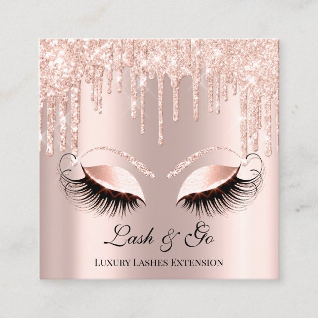 Rose Pink Makeup Artist Lashes Extension Drips Square Business Card (Front)