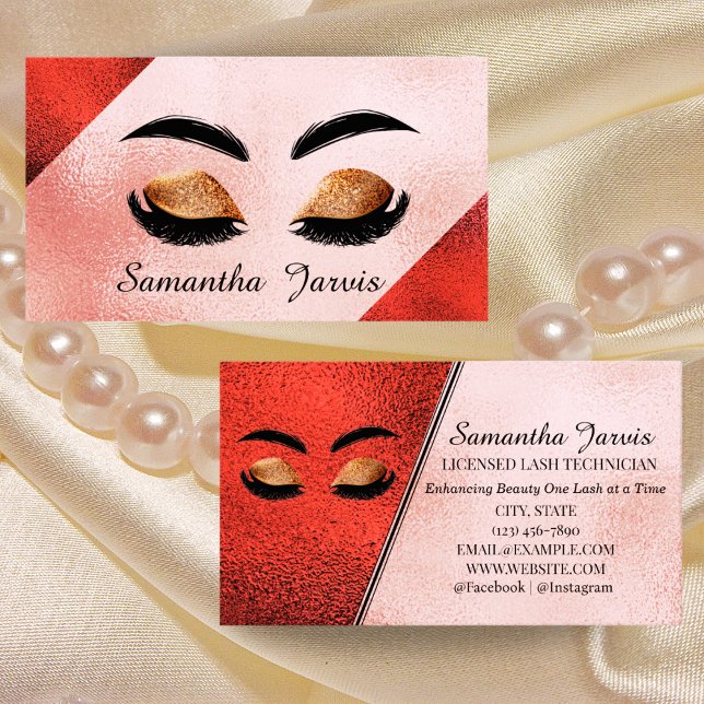 Rose Pink & Maroon Foil Lash and Brow Branding Business Card (Creator Uploaded)