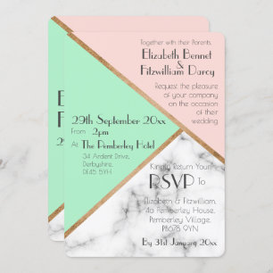 Rose Pink & Mint Green Wedding Invitation