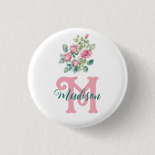 Rose Pink Monogram 3 Cm Round Badge