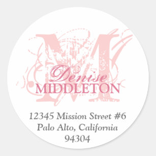 Rose pink monogram antique grunge address label