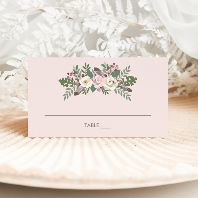 Rose Pink Moody Floral Boho Wedding Place Card (Creator Uploaded)