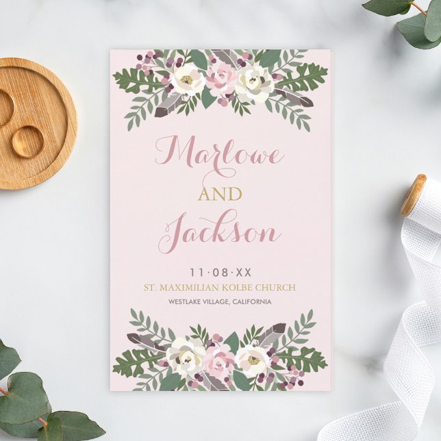Rose Pink Moody Floral Boho Wedding Program (Creator Uploaded)