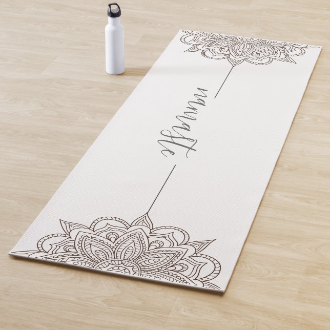 Rose Pink Namaste Mandala White Yoga Mat (In Situ)