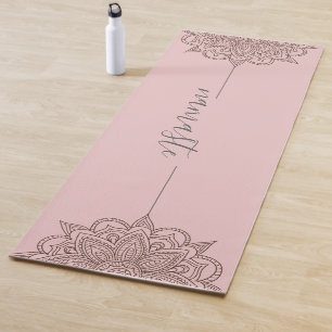 Rose Pink Namaste Script Mandala Yoga Mat