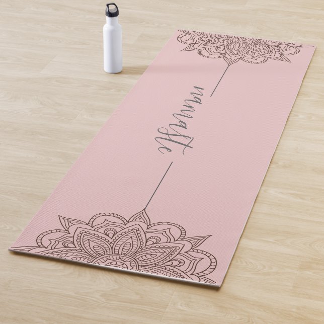 Rose Pink Namaste Script Mandala  Yoga Mat (In Situ)