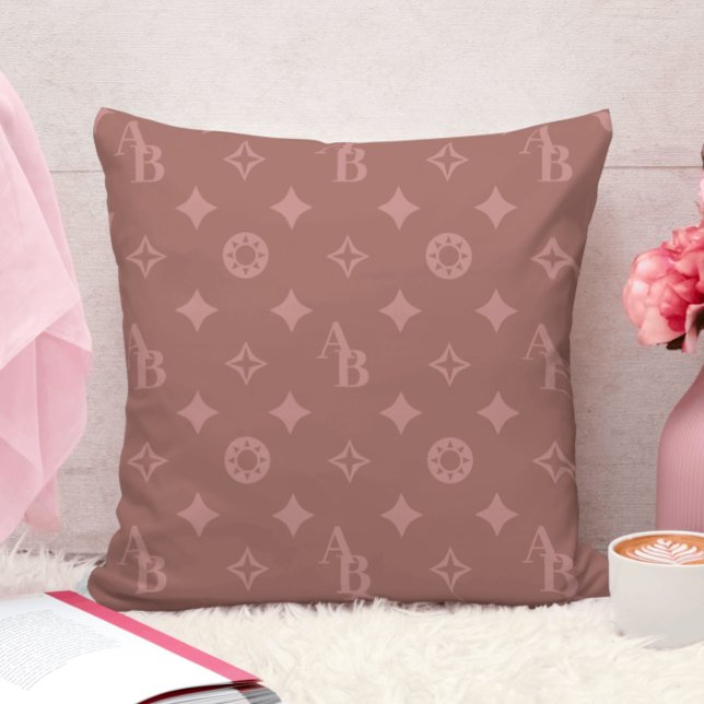Rose Pink on Mauve Custom Initial Monogram Pattern Cushion (Creator Uploaded)