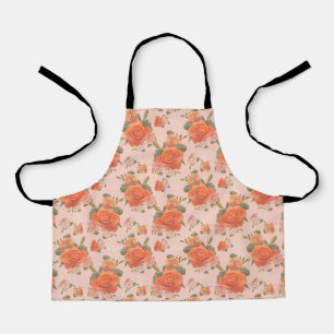 rose pink orange floral pattern wedding spring apron