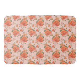 rose pink orange floral pattern wedding spring bath mat