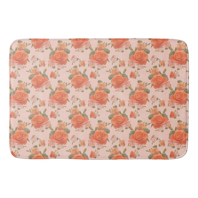 rose pink orange floral pattern wedding spring bath mat (Front)