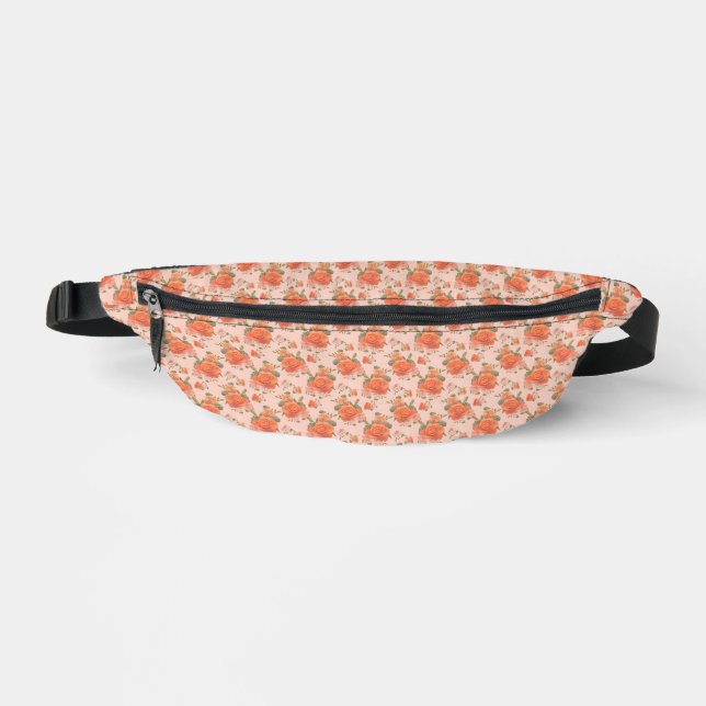 rose pink orange floral pattern wedding spring bum bags (Front)