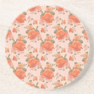 rose pink orange floral pattern wedding spring coaster