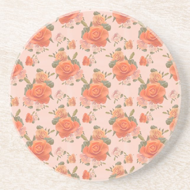 rose pink orange floral pattern wedding spring coaster (Front)