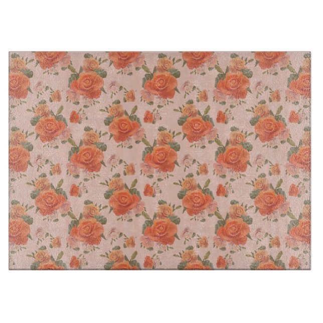 rose pink orange floral pattern wedding spring cutting board (Front)