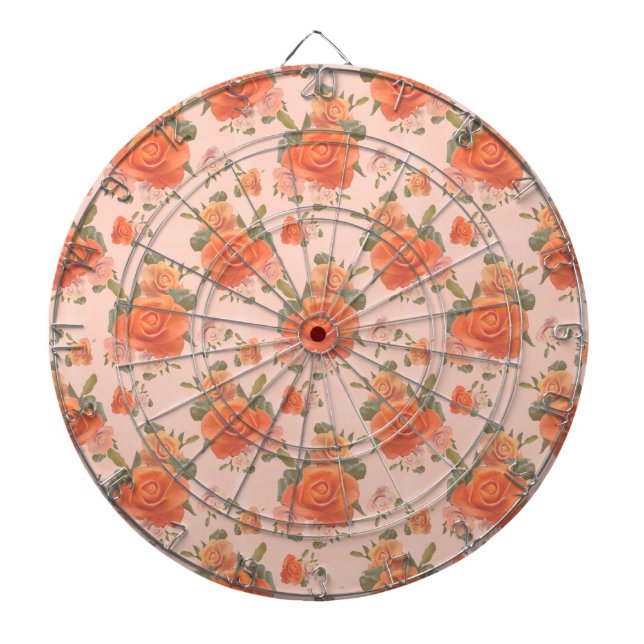rose pink orange floral pattern wedding spring dartboard (Front)