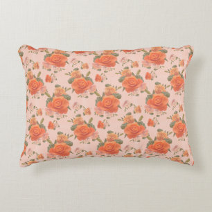 rose pink orange floral pattern wedding spring decorative cushion