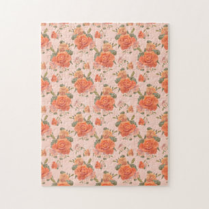 rose pink orange floral pattern wedding spring jigsaw puzzle