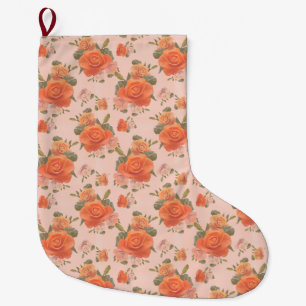 rose pink orange floral pattern wedding spring large christmas stocking
