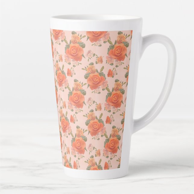 rose pink orange floral pattern wedding spring latte mug (Right)