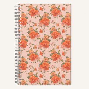 rose pink orange floral pattern wedding spring notebook