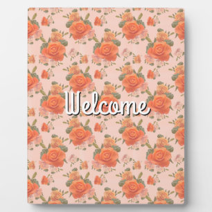rose pink orange floral pattern wedding spring plaque