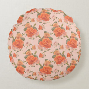 rose pink orange floral pattern wedding spring round cushion