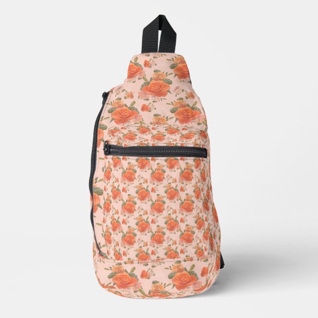 rose pink orange floral pattern wedding spring sling bag (Front)